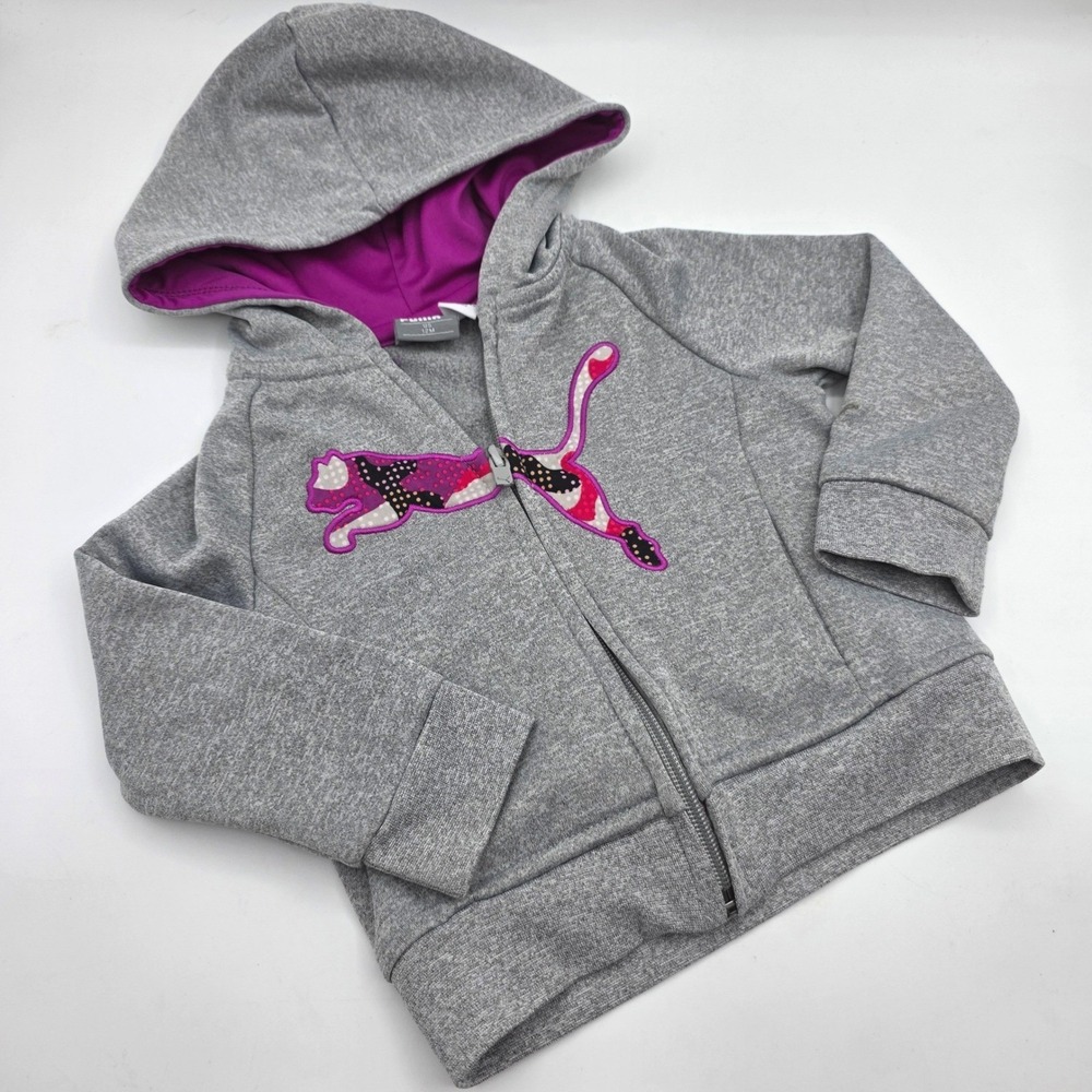 Puma Full Zip Hoodie Gray Pink Logo Toddler Girls 12M